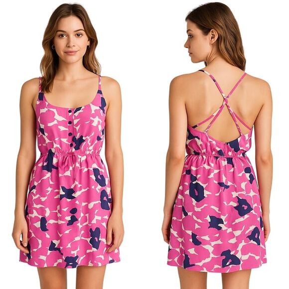 Yumi Kim Pink Abstract Print Strappy Back Mini Dress Size M - Picture 1 of 5